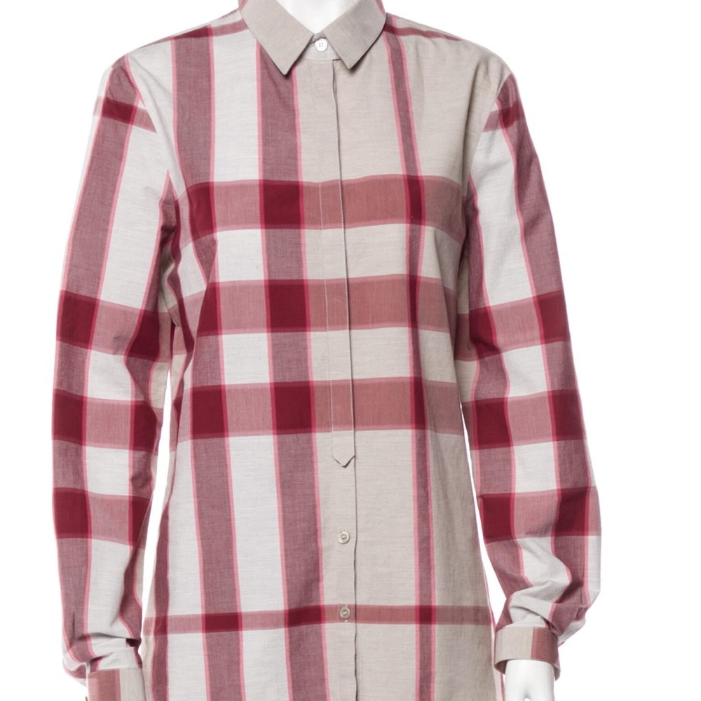 Burberry Brit Plaid Print Top Pink & Beige Size Large